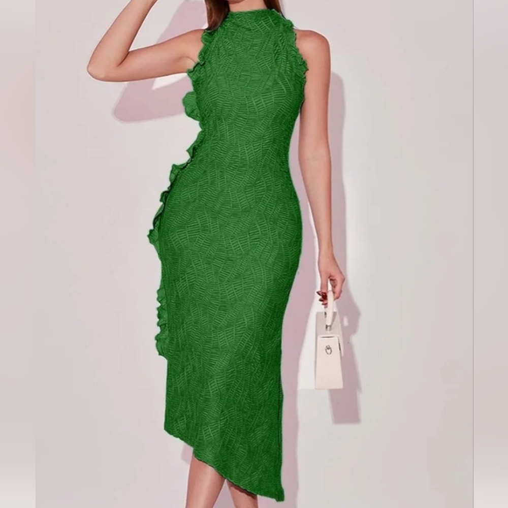 Green Textured Midi Dress